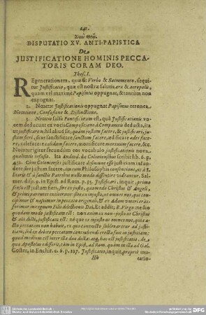 Disputatio XV. Anti-Papistica De Justificatione Hominis Peccatoris Coram Deo