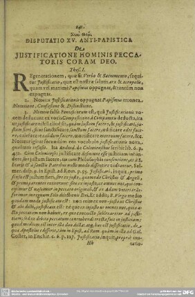 Disputatio XV. Anti-Papistica De Justificatione Hominis Peccatoris Coram Deo