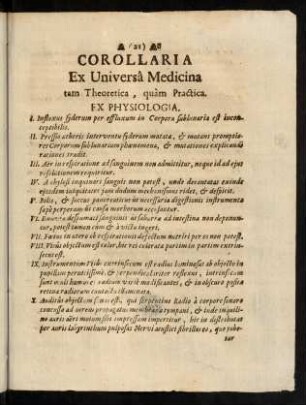 21-24, Corollaria Ex Universâ Medicina tam Theoretica, quàm Practica.