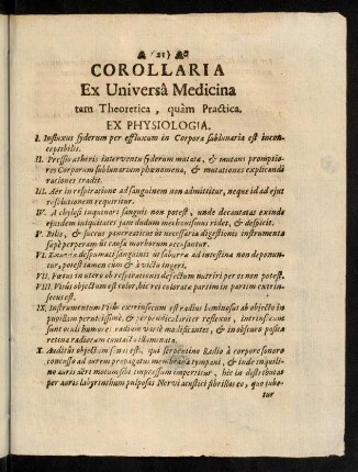 21-24, Corollaria Ex Universâ Medicina tam Theoretica, quàm Practica.