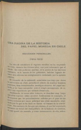 Una página de la historia del papel moneda en Chile : Recuerdos personales - (1914-1915)