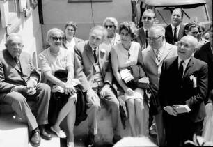 16. Tagung 1966 Mediziner; sitzend: Otto H. Warburg, H. Kiderlen, Otto Hahn, Frau Cournand, Werner Forßmann, André F. Cournand