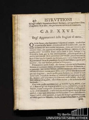 Cap. XXVI Degl'appartamenti delle stagioni di mezo