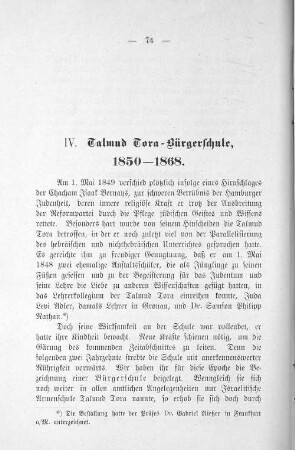 IV. Talmud Tora-Bürgerschule, 1850-1868.