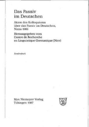 Zum Passiv im althochdeutschen Isidor : Versuch einer valenzsyntaktischen Beschreibung