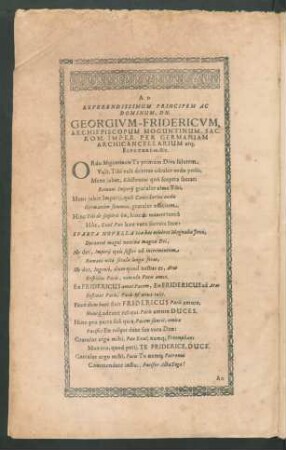 Ad Referendissimum ... Georgium-Fridericum, Archiepiscopum Moguntinum ...