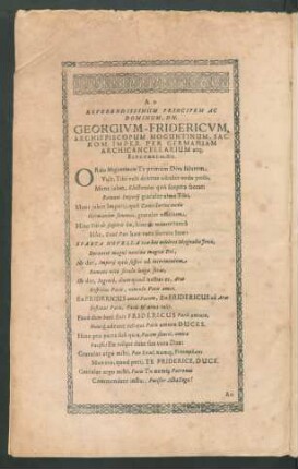 Ad Referendissimum ... Georgium-Fridericum, Archiepiscopum Moguntinum ...