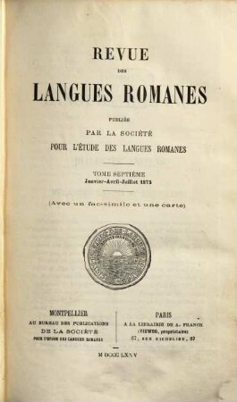 Revue des langues romanes. 7, 7. 1875