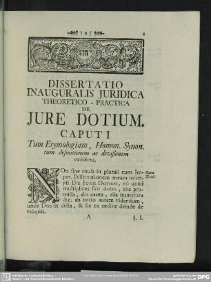 Caput I Tum Etymologiam, Homon. Synon. tum definitionem ac divisionem exhibens