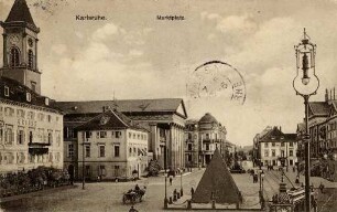 Postkartenalbum mit Motiven von Karlsruhe. "Karlsruhe. Marktplatz"
