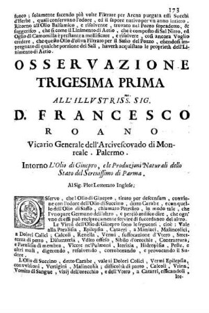 Osservazione Trigesima Prima all'Illustriss. Sig. D. Francesco Roano ...