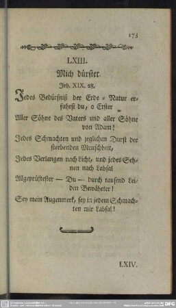 LXIII. Mich dürstet. Joh. XIX. 28