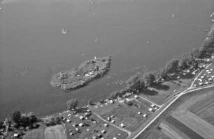 Plittersdorf: Bagger und Erholungsee mit Inseln und Kieswerk, Goldkanal, bei Illingen