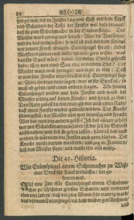 Die 45. Historia. Wie Eulenspiegel einem Schuhmacher zu Wißmar Dreck für Talck verkauffte/ der gefroren war