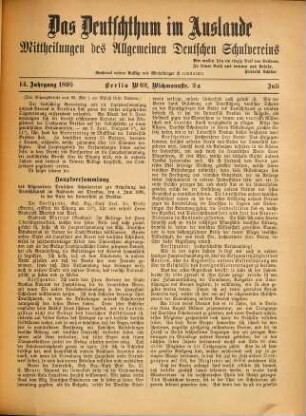 Das Deutschtum im Ausland : Vierteljahresschr. d. Vereins für d. Deutschtum im Ausland (Allgemeiner Deutscher Schul-Verein, e.V.). 14. 1895
