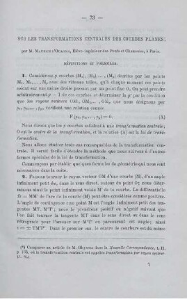 SUR LES TRANSFORMATIONS CENTRALES DES COURBES PLANES.