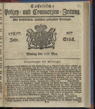 21tes Stueck, Montag den 21ten May. 1787