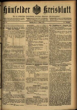 Erste Ausgabe vom Samstag, den 23. August 1919.