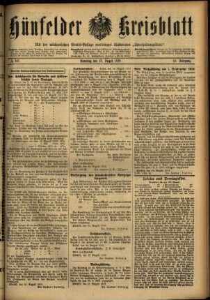 Erste Ausgabe vom Samstag, den 23. August 1919.