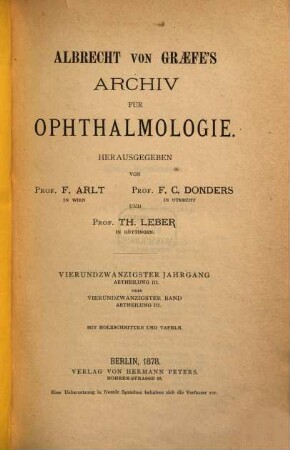 Albrecht von Graefes Archiv für Ophthalmologie. 24, 24. 1878, Abth.3 - 4
