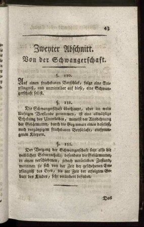 Zweyter Abschnitt. Von der Schwangerschaft.