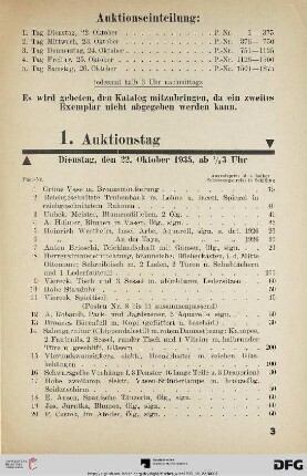 1. Auktionstag Dienstag, den 22. Oktober 1935, ½ 3 Uhr (Nr. 1-375)