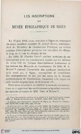 Sér. 5: Les inscriptions du musée épigraphique de Sigus