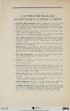 II. Littérature Francaise éditions jusqu’à la fin du 18 siècle (Nr. 55-168)