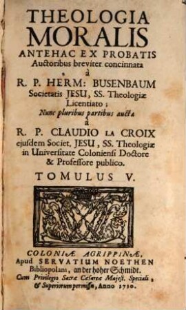 Theologia Moralis, Tomulus V.