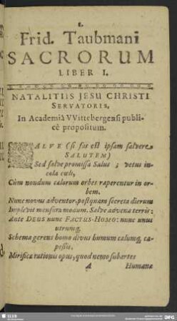 Frid. Taubmani Sacrorum Liber I.