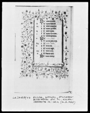 Fragment eines Stundenbuches — Kalenderseite mit Bordüre, Folio 4verso