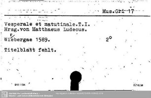 Vesperale et matutinale. T. I.