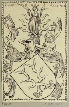 Das Wappen der Burggrafen von Dohna aus Pesterwitz (Freital) aus dem Jahr 1829, aus den Bergblumen, illustrierte Heimatkundeblätter des Gebirgsvereins Sächsische Schweiz