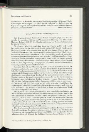 Rezensionen und Hinweise: Geistes-, Wissenschafts- und Kulturgeschichte
