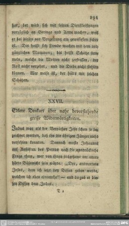 XXVII. Edlere Denkart über nahe bevorstehende grosse Widerwärtigkeiten