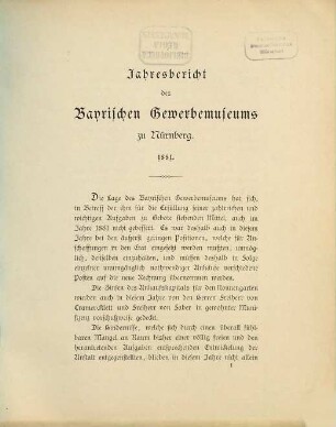 Jahresbericht des Bayerischen Gewerbemuseums zu Nürnberg. 1881