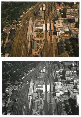 Magdeburg. Hauptbahnhofes. Gleisanlagen mit Bahnsteigen und Empfangsgebäude. Luftbild-Schrägaufnahme von Südsüdwesten