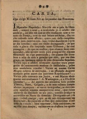 Carta escrita do outro mundo por William Pitt ao Imperador Napoleão