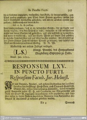 Responsum LXV. In Puncto Furti