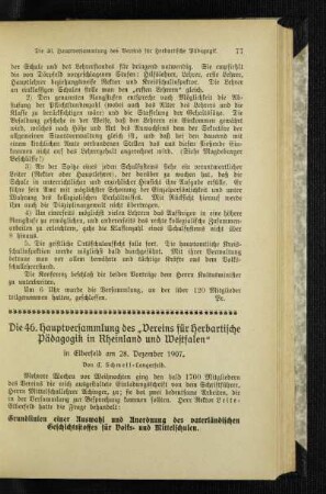 ¬Die¬ 46. Hauptversammlung des "Vereins für Herbartische Pädagogik in Rheinland und Westfalen" : in Elberfeld am 28. Dezember 1907