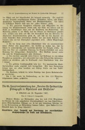 ¬Die¬ 46. Hauptversammlung des "Vereins für Herbartische Pädagogik in Rheinland und Westfalen" : in Elberfeld am 28. Dezember 1907
