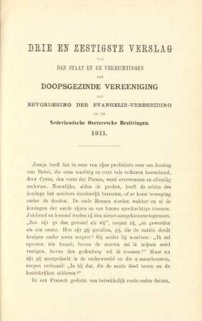Drie en zestigste verslag van den staat en de verrichtingen der Doopsgezinde Vereeniging tot Bevordering der Evangelieverbreiding in de Nederlandsche Overzeesche Bezittingen 1911