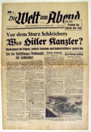 Kommunistische Berliner Abendzeitung "Die Welt am Abend" zum bevorstehenden Sturz der Schleicher-Regierung