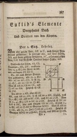 Euklid´s Elemente. Dreyzehntes Buch Und Drittes von den Körpern