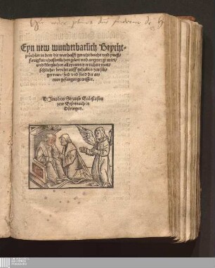 Eyn new wunderbarlich Beychtpuechlin in dem die warhafft gerecht beicht und pueßfertigkeit/ christenlichen gelert vnd angezeygt wirt/ vnd kuertzlichen all tyranney ertichter menschlicher beycht auff gehaben/ zcu seliger rewe/ frid vnd freid der armen gefangen gewissen : [Datu[m] zu Eysennach in Dueringen am neuntentag des Februarij Jm. 1523. Jare.]