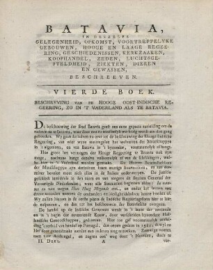 Vierde boek. Beschryving van de hooge oost-indische regeering, zo in t' vaderland als te Batavia
