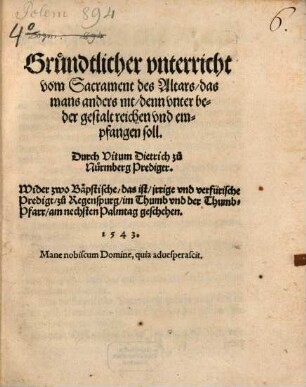 Gründlicher Unterricht vom Sacrament des Altars