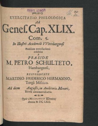 Exercitatio Philologica Ad Genes. Cap. XLIX. Com. 5.