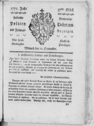 37tes Stück, Ausgabe vom 11. September 1771