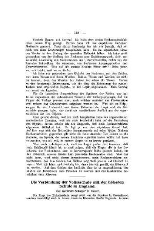 Die Verbindung der Volksschule mit der höheren Schule in England